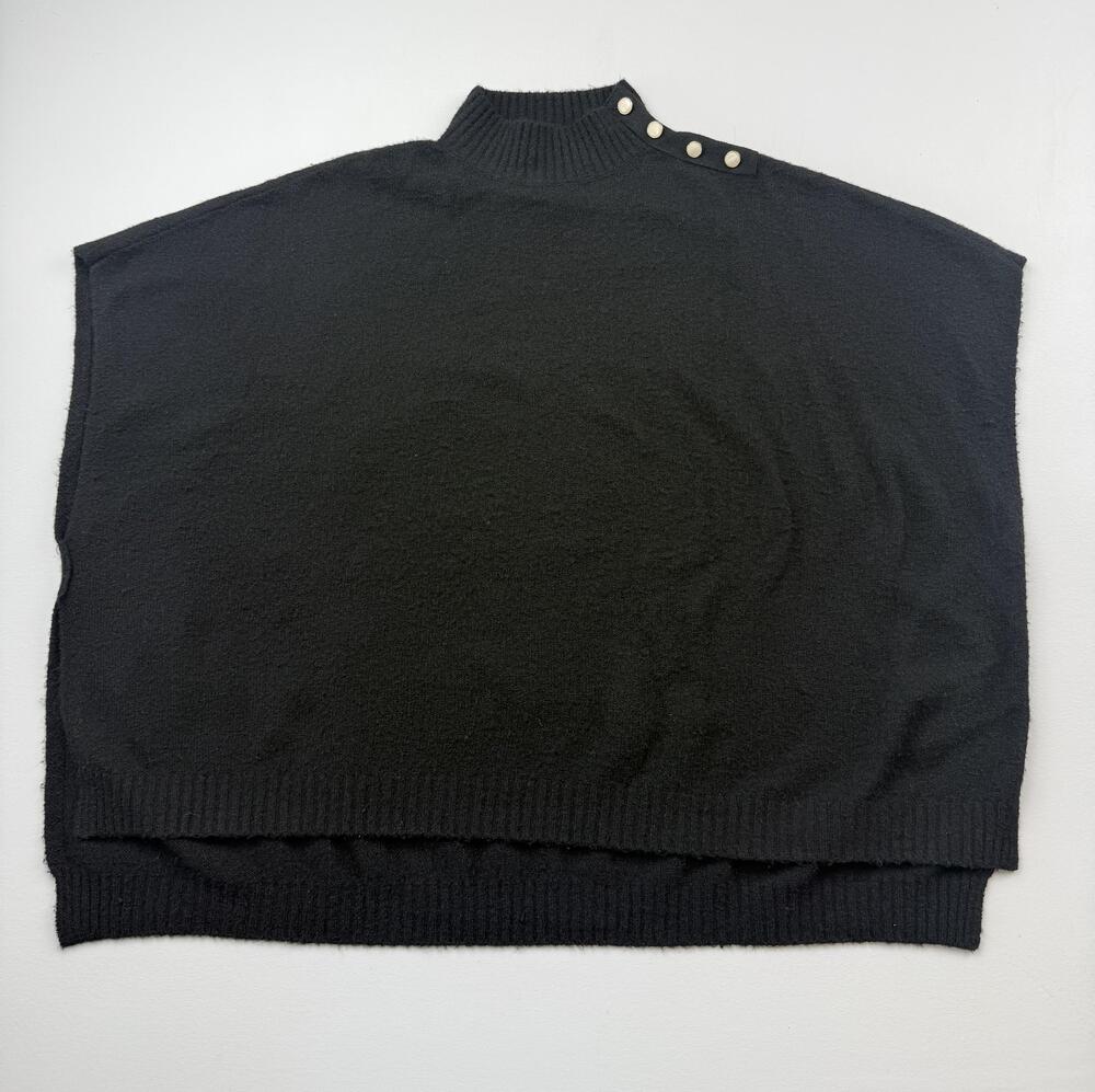 J. Crew Sweater Cape Womens One Size Black Mock Neck Button Poncho Pullover Knit